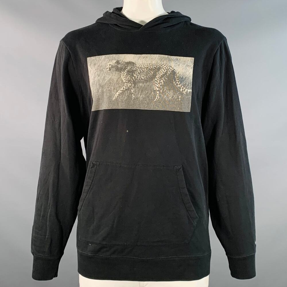 OVADIA & SONS XXL Black Grey Cheetah Photograph Print Cotton Hooded Sweatshirt